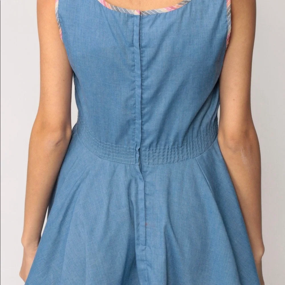 Jumper Dress 70s Mod Mini CHAMBRAY Pinafore Boho 1970s Vintage Medium Large - Picture 5 of 5